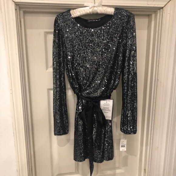 Crystal Doll Black/Silver Sequin Dress Size M - Picture 1 of 9